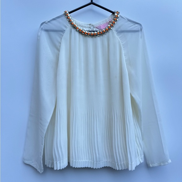 Ted Baker Lovina Bejeweled Accordion Pleated Long Sleeve Blouse Size 3 (US 8) - Picture 2 of 16